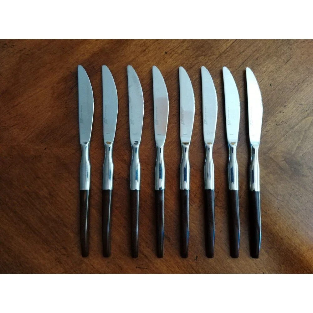 Lot 8x Dinner Knives Ekco Eterna La Joya Stainless Faux Wood MCM EKS14 8.8